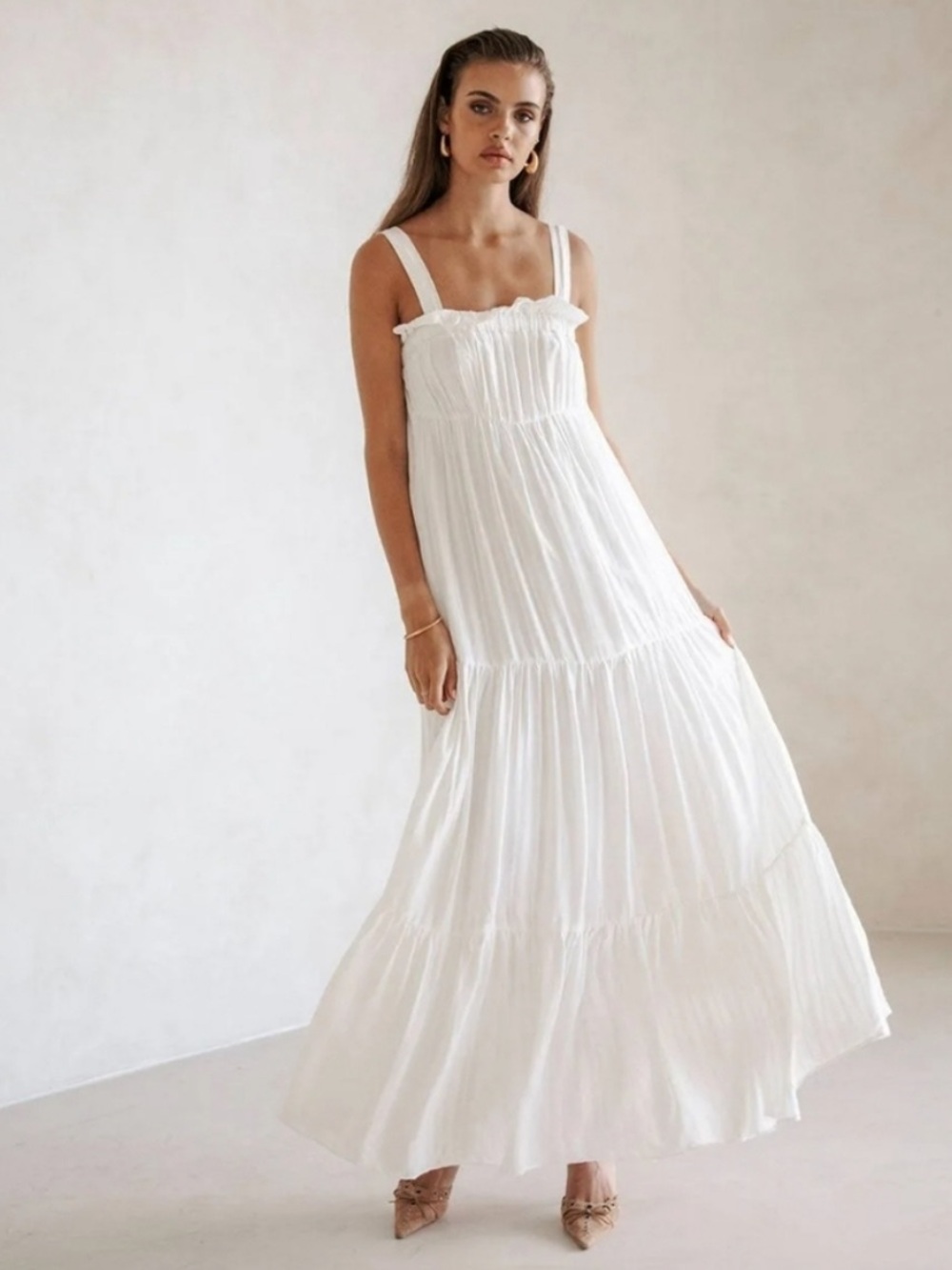 NWT SABO Keisha Dress White Sleeveless Flowy Maxi Rayon Cotton US Size 10 New! - Picture 3 of 8